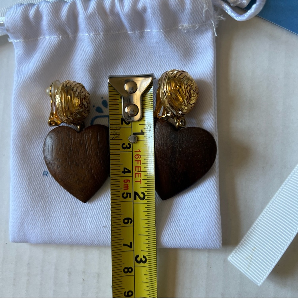 Rebecca de Ravenel Mini Earrings Cora Dark Wood Gold Clip Back 2"💖Great … - Picture 6 of 8